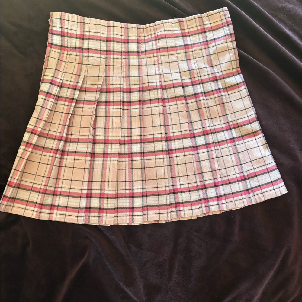 Pink plaid skater skirt M